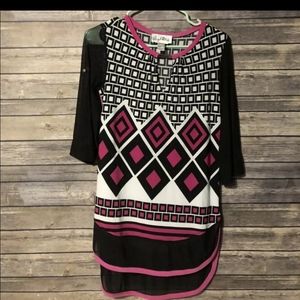 Joseph Ribkoff Geometric Blouse Tunic Black Pink